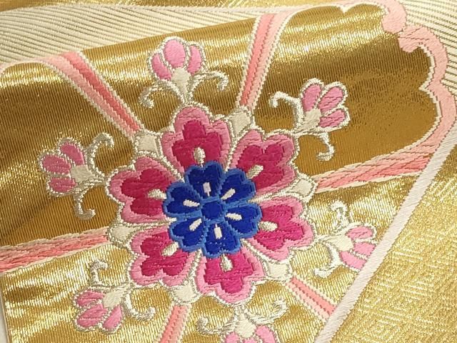 平和屋本店▼六通柄袋帯　唐織　正倉院花文　ｋ24金箔二重織　正絹　逸品　DABL7579sf