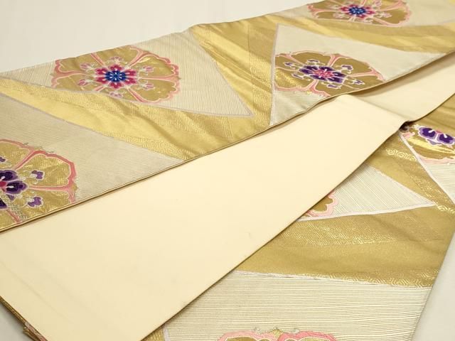 平和屋本店▼六通柄袋帯　唐織　正倉院花文　ｋ24金箔二重織　正絹　逸品　DABL7579sf
