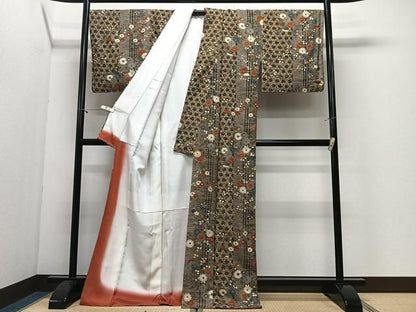 平和屋着物●上質な小紋　草花間道　正絹　逸品　未使用　CABN9343ua