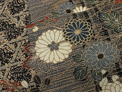 平和屋着物●上質な小紋　草花間道　正絹　逸品　未使用　CABN9343ua