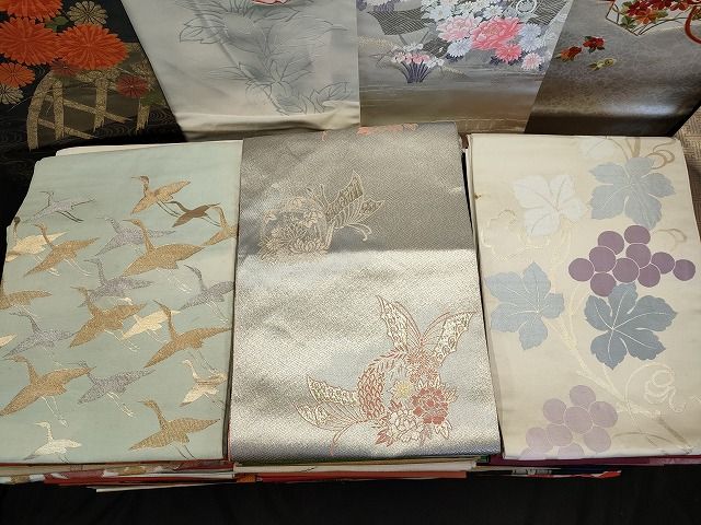 平和屋本店■名古屋帯 まとめて100点 鶴 蝶 葡萄 花柄 駒刺繍 金銀糸 など 着用可能多数 未使用品あり 全て正絹 se0074