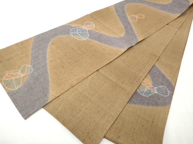 平和屋着物●袋帯　総刺繍　紬地　刺し子　瓢箪　正絹　逸品　未使用　CABO1684hy