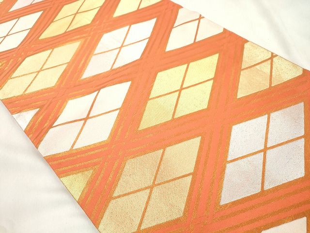 平和屋着物●西陣　川島織物　全通柄袋帯　菱文　金銀糸　正絹　逸品　CABN9651dy