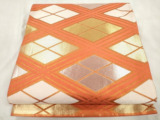 平和屋着物●西陣　川島織物　全通柄袋帯　菱文　金銀糸　正絹　逸品　CABN9651dy