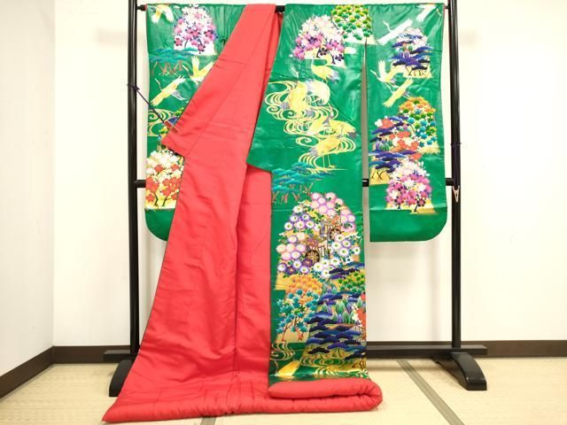 平和屋本店●本手描友禅作家 秋山章 色打掛 お引きずり 和装 婚礼 結婚式 花嫁 神社挙式 御所車風景飛鳥花文 正絹 逸品 DABL4308cd