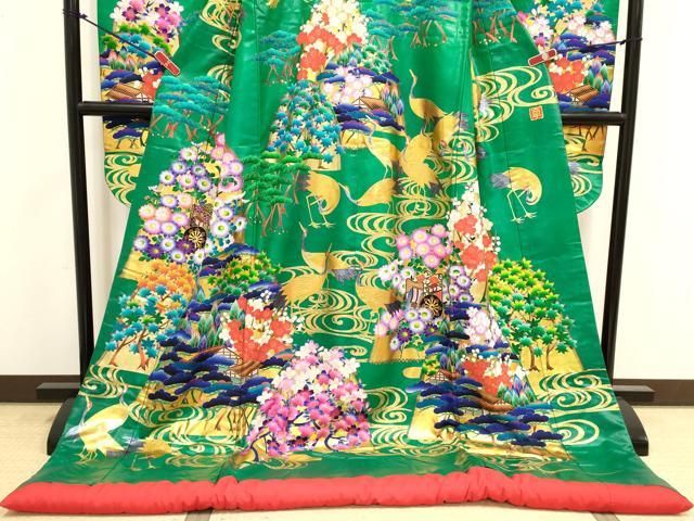平和屋本店●本手描友禅作家 秋山章 色打掛 お引きずり 和装 婚礼 結婚式 花嫁 神社挙式 御所車風景飛鳥花文 正絹 逸品 DABL4308cd