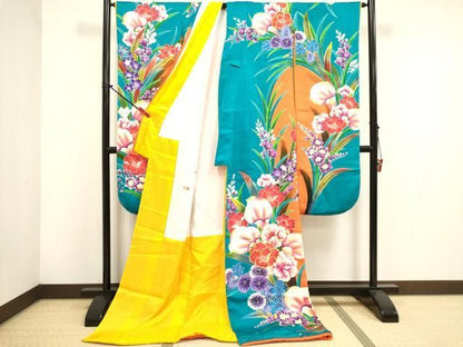 平和屋本店●お引きずり・お引き摺り・引き振袖　和装　結婚式　舞妓　芸妓　芸者　衣装　駒刺繍　草花文　逸品　DABL4307cd