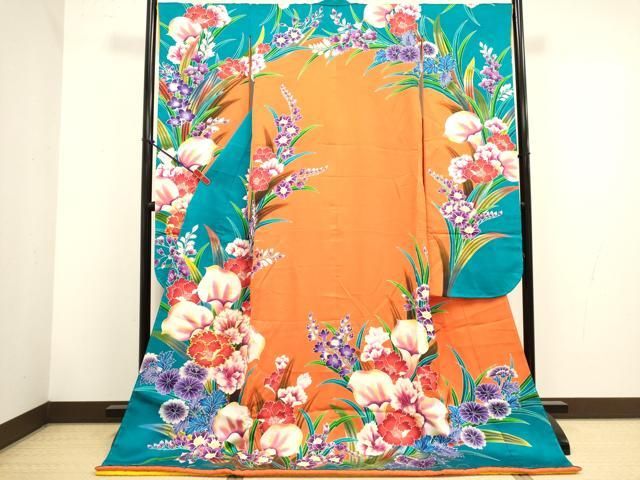 平和屋本店●お引きずり・お引き摺り・引き振袖　和装　結婚式　舞妓　芸妓　芸者　衣装　駒刺繍　草花文　逸品　DABL4307cd