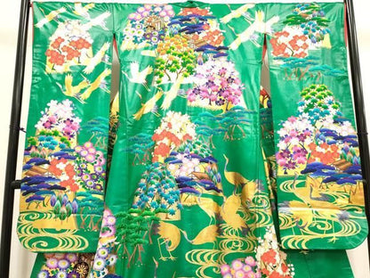 平和屋本店●本手描友禅作家 秋山章 色打掛 お引きずり 和装 婚礼 結婚式 花嫁 神社挙式 御所車風景飛鳥花文 正絹 逸品 DABL4308cd