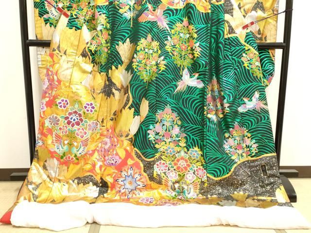 平和屋本店●色打掛　お引きずり　和装　婚礼　結婚式　花嫁　神社挙式　向かい鳥花文　金銀彩　逸品　DABL4314cd