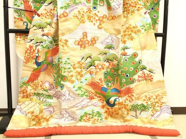 平和屋本店●色打掛　お引きずり　和装　婚礼　結婚式　花嫁　神社挙式　駒刺繍　孔雀花文　金銀糸　逸品　DABL4312cd