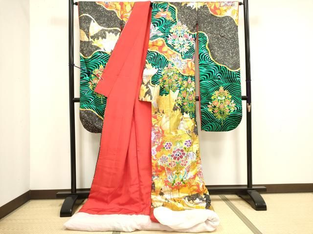 平和屋本店●色打掛　お引きずり　和装　婚礼　結婚式　花嫁　神社挙式　向かい鳥花文　金銀彩　逸品　DABL4314cd