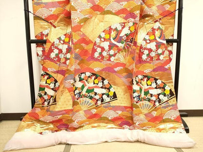 平和屋本店●色打掛　お引きずり　和装　婚礼　結婚式　花嫁　神社挙式　唐織　扇面鳳凰花文　金糸　正絹　逸品　DABL4321cd
