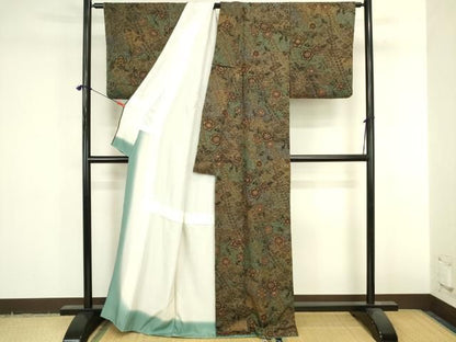 平和屋着物●上質な小紋　絞り　辻が花　金通し地　正絹　逸品　DABK2988op