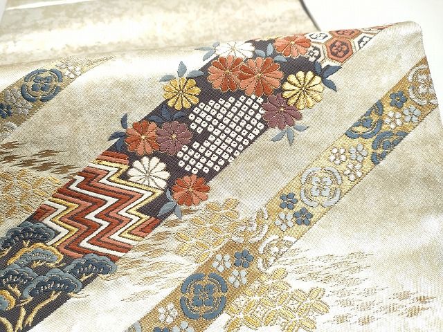 平和屋着物●西陣の名門　加納幸謹製　太鼓柄袋帯　唐織　草花文　金糸　引箔　正絹　逸品　CABO1706hy