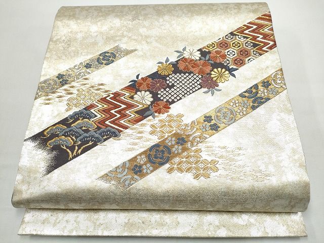 平和屋着物●西陣の名門　加納幸謹製　太鼓柄袋帯　唐織　草花文　金糸　引箔　正絹　逸品　CABO1706hy