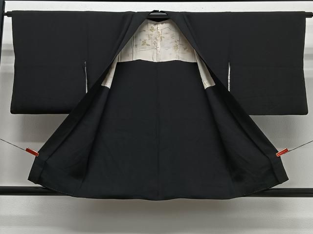 平和屋着物＃羽織　総刺繍　草葉文　黒地　銀糸　正絹　逸品　CABN9384ua