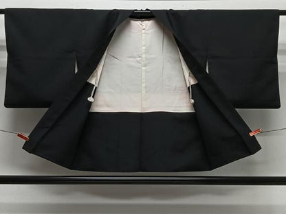 平和屋着物＃羽織　寿光織　草花文　黒地　銀糸　正絹　逸品　CABN9383ua