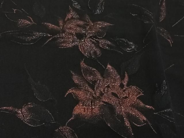 平和屋着物＃羽織　寿光織　草花文　黒地　銀糸　正絹　逸品　CABN9383ua