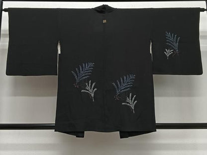 平和屋着物＃羽織　総刺繍　草葉文　黒地　銀糸　正絹　逸品　CABN9384ua