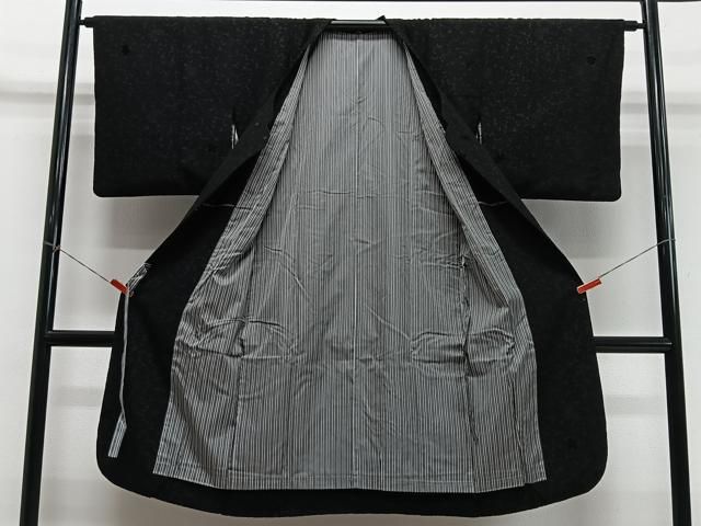 平和屋着物＃道行コート　輪奈ビロード　葉尽くし　黒地　ロング丈　正絹　逸品　CABN9407ua