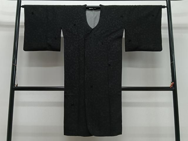 平和屋着物＃道行コート　輪奈ビロード　葉尽くし　黒地　ロング丈　正絹　逸品　CABN9407ua