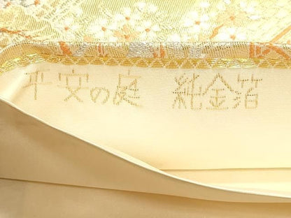 平和屋本店▼六通柄袋帯　平安の庭　純金箔　手織二重箔　正絹　逸品　DABL7629sf