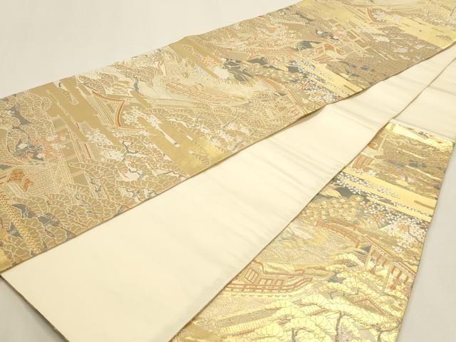 平和屋本店▼六通柄袋帯　平安の庭　純金箔　手織二重箔　正絹　逸品　DABL7629sf