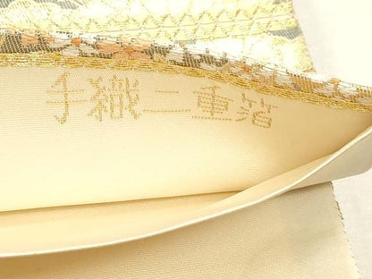 平和屋本店▼六通柄袋帯　平安の庭　純金箔　手織二重箔　正絹　逸品　DABL7629sf