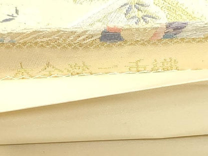 平和屋本店▼六通柄袋帯　唐織　尾長鳥花文　本金箔二重織　正絹　逸品　DABL7656sf