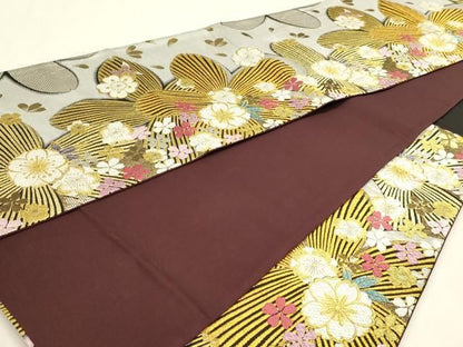 平和屋本店▼六通柄袋帯　舞桜文　本金箔　正絹　逸品　DABL7695sf
