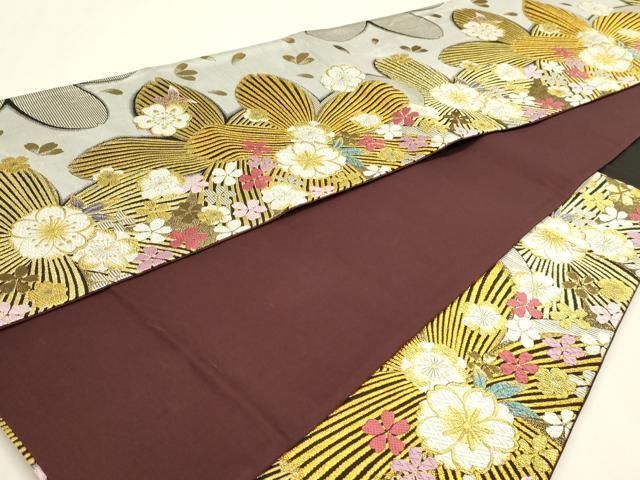 平和屋本店▼六通柄袋帯　舞桜文　本金箔　正絹　逸品　DABL7695sf