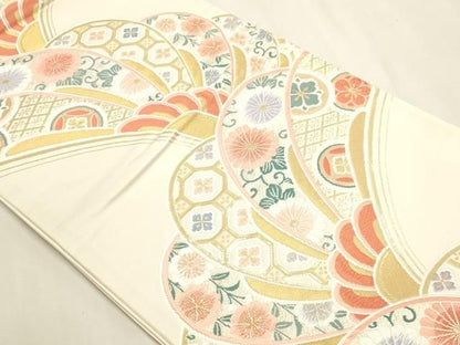 平和屋本店▼六通柄袋帯　唐織　菊取宝尽文　本金箔　正絹　逸品　DABL7685sf