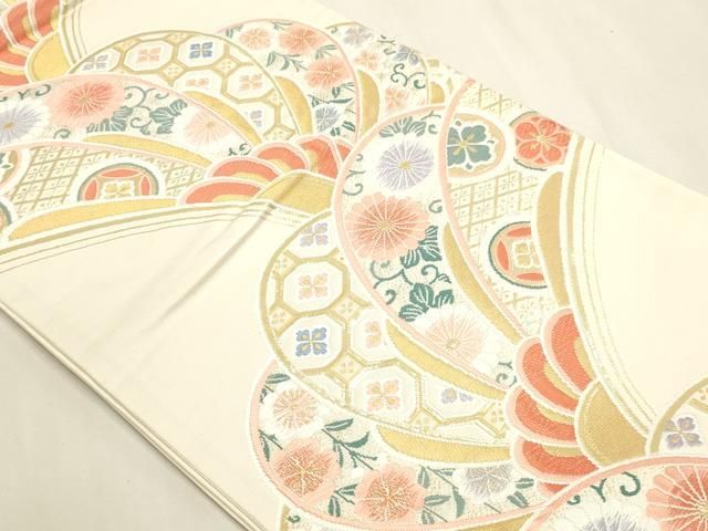 平和屋本店▼六通柄袋帯　唐織　菊取宝尽文　本金箔　正絹　逸品　DABL7685sf