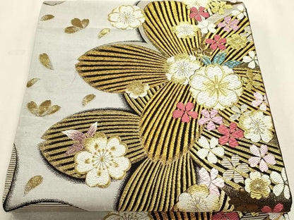 平和屋本店▼六通柄袋帯　舞桜文　本金箔　正絹　逸品　DABL7695sf