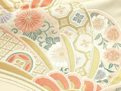 平和屋本店▼六通柄袋帯　唐織　菊取宝尽文　本金箔　正絹　逸品　DABL7685sf