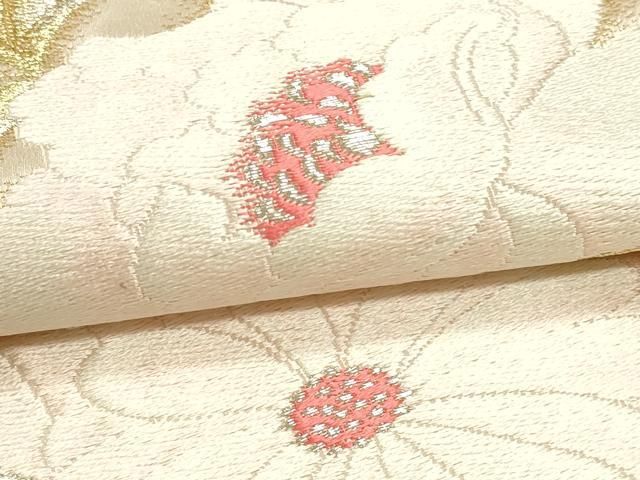平和屋本店▼西陣　六通柄袋帯　唐織　亀甲牡丹文　24Ｋ　証紙付き　正絹　逸品　DABL7684sf