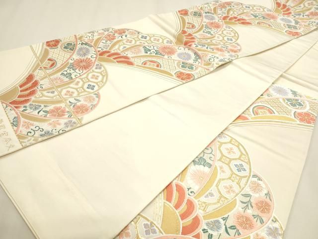 平和屋本店▼六通柄袋帯　唐織　菊取宝尽文　本金箔　正絹　逸品　DABL7685sf