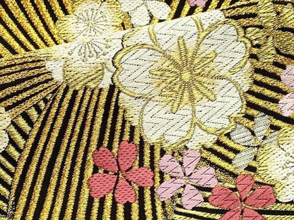 平和屋本店▼六通柄袋帯　舞桜文　本金箔　正絹　逸品　DABL7695sf