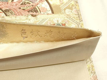 平和屋本店▼六通柄袋帯　唐織　九百錦　色紙花鼓文　本金箔　正絹　逸品　DABL7788sf
