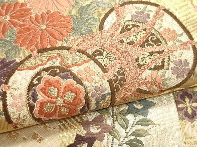 平和屋本店▼六通柄袋帯　唐織　九百錦　色紙花鼓文　本金箔　正絹　逸品　DABL7788sf
