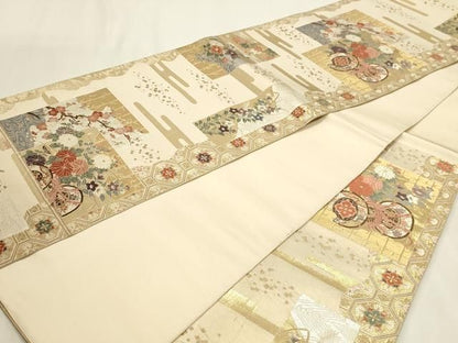 平和屋本店▼六通柄袋帯　唐織　九百錦　色紙花鼓文　本金箔　正絹　逸品　DABL7788sf