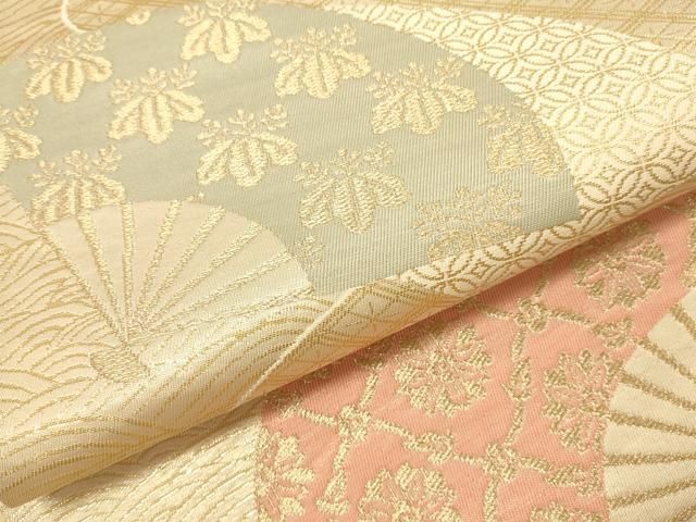 平和屋本店▼六通柄袋帯　扇面花唐草文　純金箔　正絹　逸品　DABL9267op