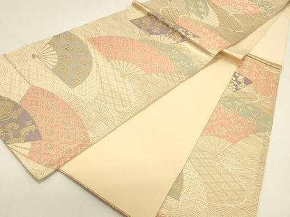 平和屋本店▼六通柄袋帯　扇面花唐草文　純金箔　正絹　逸品　DABL9267op