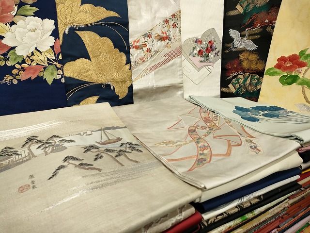 平和屋本店■名古屋帯 まとめて100点 鶴 鴛鴦 蝶 風景 花柄 手描き 駒刺繍 刺繍 金銀糸 など 着用可能多数 未使用品あり 全て正絹 ppp0071