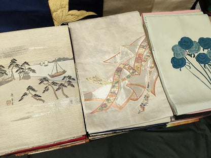 平和屋本店■名古屋帯 まとめて100点 鶴 鴛鴦 蝶 風景 花柄 手描き 駒刺繍 刺繍 金銀糸 など 着用可能多数 未使用品あり 全て正絹 ppp0071