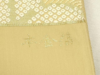 平和屋本店▼六通柄袋帯　緑茶染　松ふみ唐織　本金箔　正絹　逸品　DABL7806sf