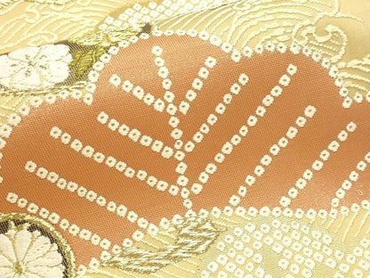 平和屋本店▼六通柄袋帯　緑茶染　松ふみ唐織　本金箔　正絹　逸品　DABL7806sf