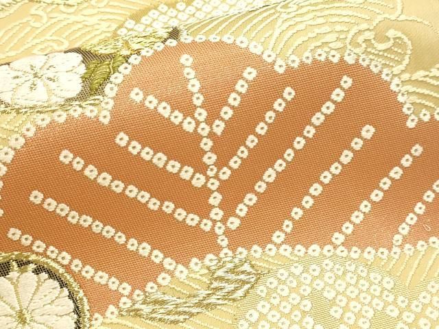 平和屋本店▼六通柄袋帯　緑茶染　松ふみ唐織　本金箔　正絹　逸品　DABL7806sf