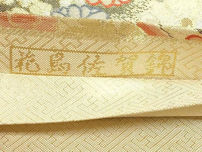 平和屋本店▼六通柄袋帯　花鳥佐賀錦　孔雀花文　24ｋ二重箔　正絹　逸品　DABL7841sf